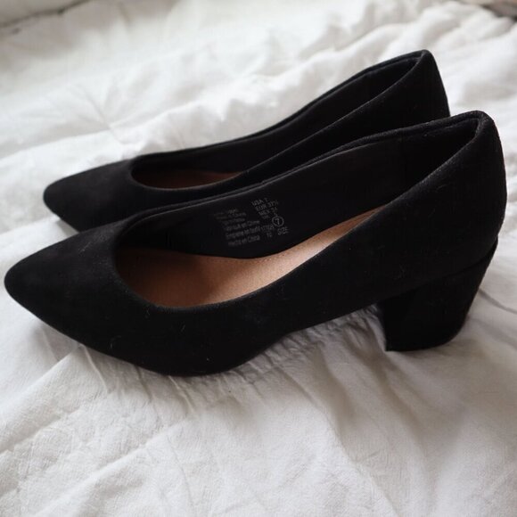 Christian Siriano Black Suede Pointed Short Block Heel Shoes Size 7 - Picture 1 of 8